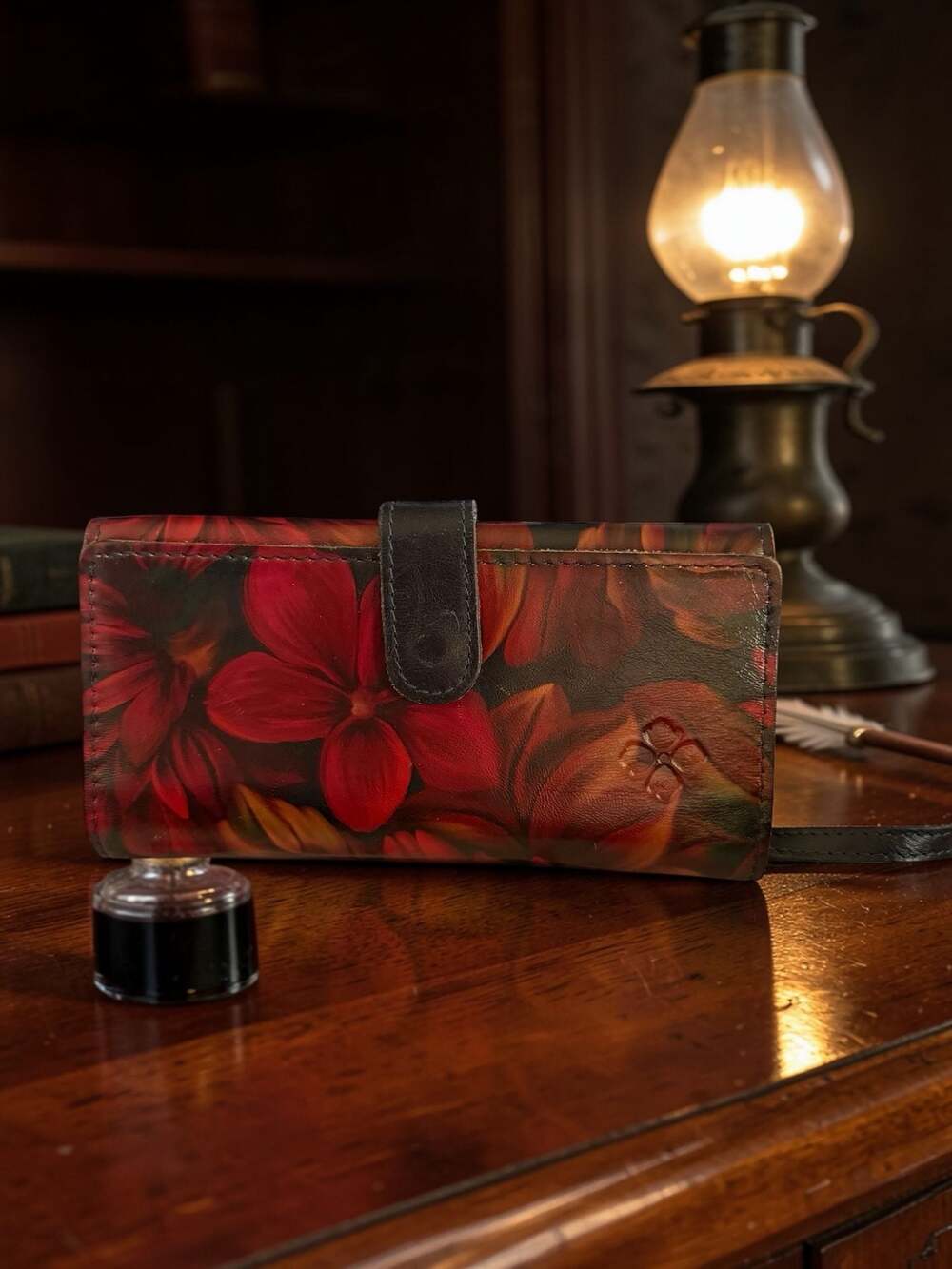 Patricia Nash Nazari Leather Bifold Wallet in Rustic Mums Floral Print